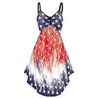 Summer Bodycon Dresses for Women 2024 XXL,Women's Striped Star Print Summer Dress 4th of July Digital Print Tan