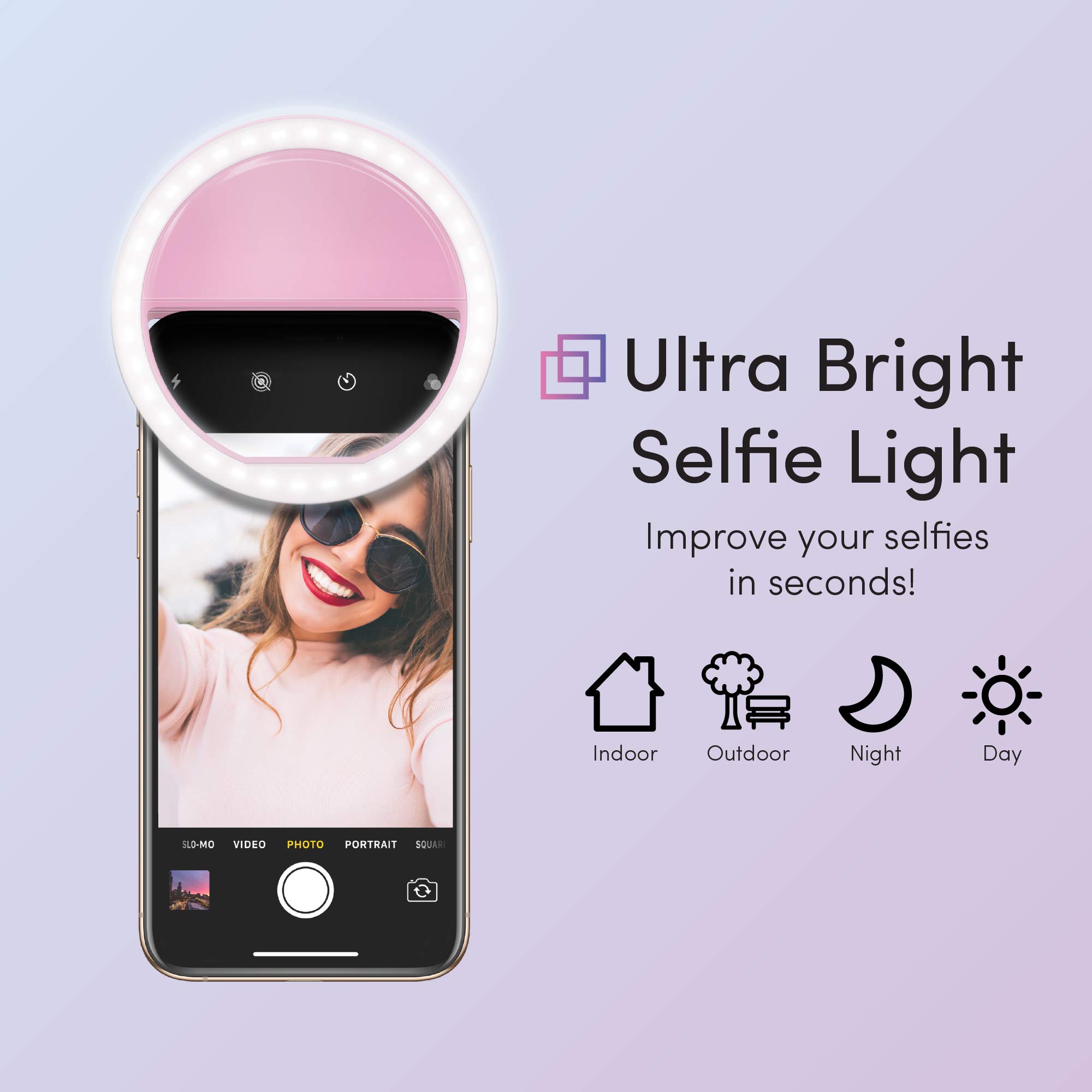TALK WORKS Selfie Ring Light Compatible w/iPhone 13/13 Pro/13 Pro Max/14/14 Plus/14 Pro/14 Pro Max, Android, iPad, Laptop - Clip On LED Computer Webcam Video Lighting (Pink)