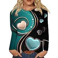Womens Valentines Day Shirt, Women's Casual Fashion Valentine's Day Print Long Sleeve O-Neck Plus Size Top