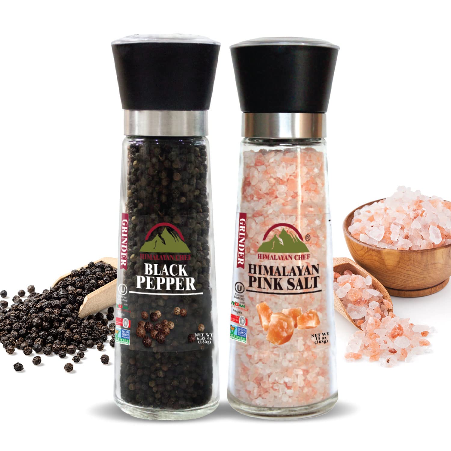 Himalayan Chef Himalayan Pink Salt & Black Pepper Grinder-Set of 2
