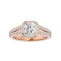 Certified 18K Gold Ring in Round Cut Moissanite Diamond (0.81 ct) Round Cut Natural Diamond (0.49 ct) With White/Yellow/Rose Gold Engagement Ring For Women
