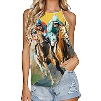 Horse Racing Women's Tank Top Sleeveless Crewneck Shirts Loose Fit Blouses Tee Top