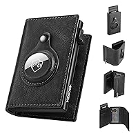 YESIIW Airtag Wallet, RFID Wallet for Men, Smart Apple Wallet with Airtag Holder ID Window Cash Slot Magnetic Closure Leather Trifold Pop up Card Wallet Holder(Black 8 Cards