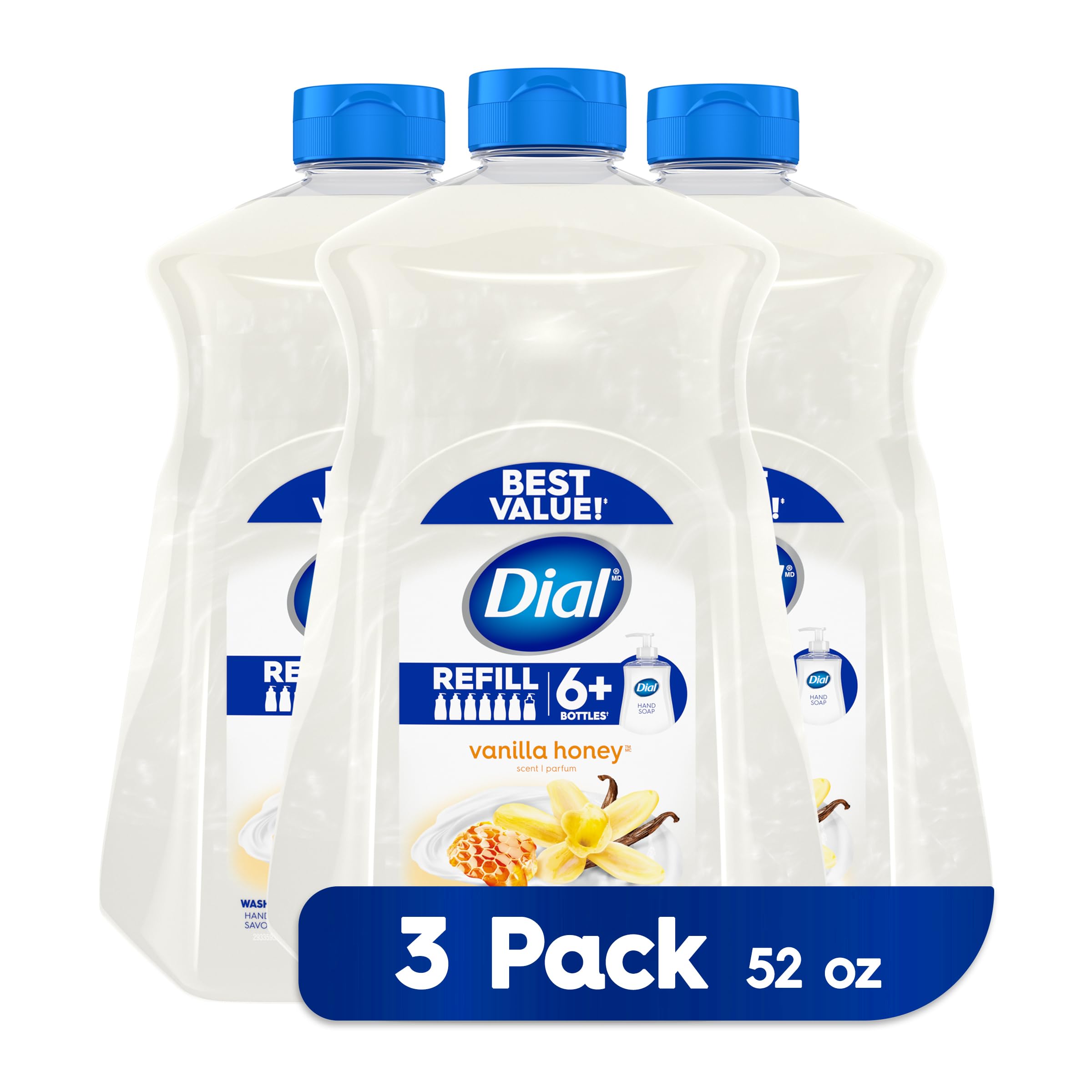Dial Liquid Hand Soap Refill, Vanilla Honey, 52 Fluid Oz (Pack of 3)
