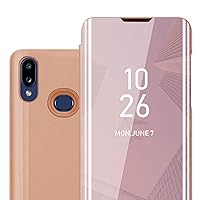 Case Compatible with Samsung Galaxy A10s in KUNZIT Pink - Clear View Mirror Protective Cover - Ultra Slim Case Cover Etui Pouch with Stand Function 360 Degree Protection Book Folding Style