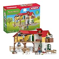 Schleich Farm World — Large Farm House, 97-Piece Toy Farm House with 3 Rooms, Farmer Figurines and Multiple Animal Toys with Accessories, Farm Toys for Boys and Girls Ages 3+