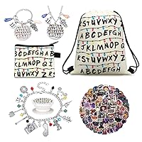 Stranger Merchandise Gift Set, Including Drawstring Backpack, Coin Wallet, Stickers, Bracelet, Phone Ring Holder, Keychain, Necklace