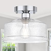 Semi Flush Mount Ceiling Light, Modern Light Fixture Ceiling Mount with Seeded Glass Shade, Farmhouse Light Fixtures for Hallway Porch Bedroom Corridor Kitchen, Silver