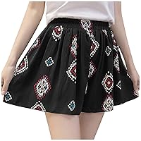 Casual Chiffon Shorts Skirt for Womens Floral Elastic Waist Shorts Plus Size Loose Athletic Summer Shorts for Teen Girls