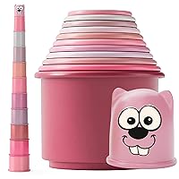 KIDSTHRILL Stacking Cups Set of 11 Pink Theme Modern Designed Baby Girl Stacking Toys for Toddlers 1-3 & Infants, W Drainage Holes for Bath Toys. for Stackable Sorting & Nesting Toy
