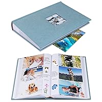 Photo Album 4x6 Hold 402 Photos with Memo Slip-in Pockets Photo Book, Linen Cover Picture Photo Albums with Writing Space for Wedding Family Baby Vacation Mother's Day Cyan Blue