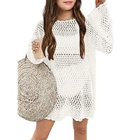 Girls Long Sleeve Swim Coverups Kids Fashion Crochet Beach Dress 5-14 Years