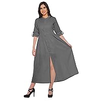 Long Women Dress Solid Casual A-Line Front Slit Short Sleeve Kurta