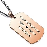 MeMeDIY Personalized Dog Tag Necklace Custom Engraving Name Date for Men Women Boyfriend Girlfriend Stainless Steel Tungsten Pendant Lover Anniversary Valentine's Day Jewelry Gift with Keychain