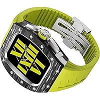 MAALYA Carbon Fiber Bezel with Titanium Watch Case+Fluororubber Watch Strap for Apple Watch Series 8 7 45mm Women Men Luxury Modification Kit for iWatch SE 6 5 4 44mm Watch Band