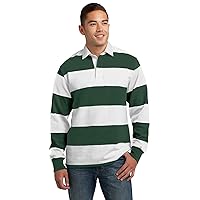 SPORT-TEK Classic Long Sleeve Rugby Polo F20 Forest Green/White