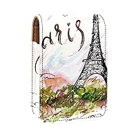 Lipstick Case France Paris Eiffel Tower Mini Lipstick Holder Organizer Bag With Mirror for Purse Travel Cosmetic Pouch