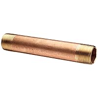 Red Brass Pipe Fitting, Close Nipple, Schedule 40 Seamless, 5