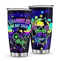 Jekeno Gaming Mug Tumbler Boys Gifts - Gamer Gamepad Presents for Kids Teens Men Boyfriend Husband Dad Easter Birthday Christmas Video Game Controller Skull Travel Coffee Cup 20oz Stainless Steel