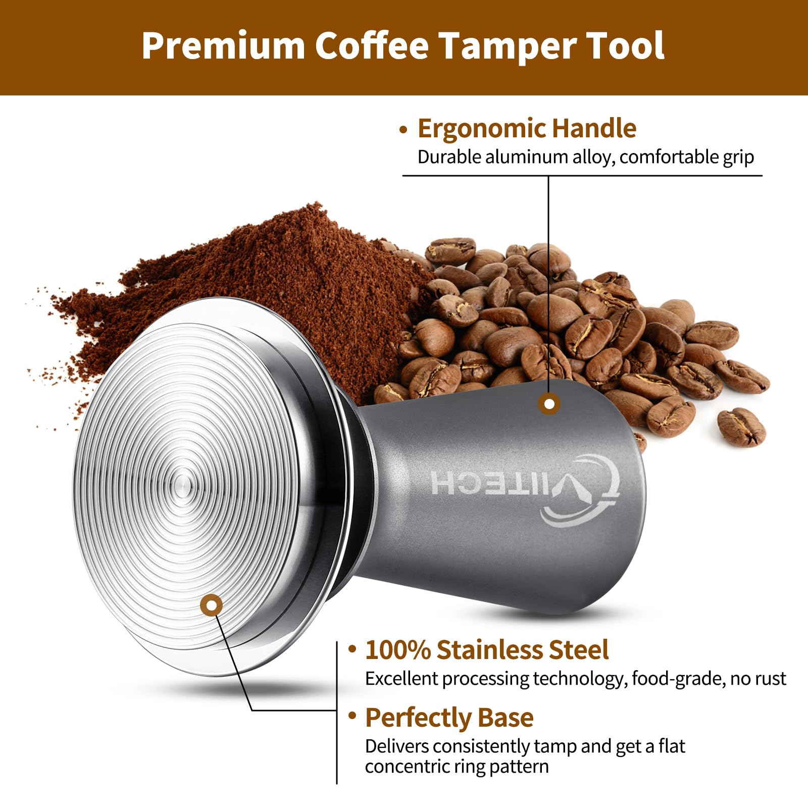 Espresso Tamper, Viitech 58mm Coffee Tamper for Espresso Machine, Premium Calibrated Tamper with Spring Loaded, Stainless Steel Flat Ripple Base, Constant 30lb Hand Tamper Tools for Home Barista