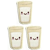 Kleenplus 3pcs. Smiley face Milk Glass Cartoon Iron on Patches Activities Embroidered Logo Clothe Jeans Jackets Hats Backpacks Shirts Accessories DIY Costume Arts Glass Milk Patch