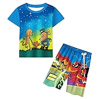 Kids Boys Cartoon Graphic Shorts Set Fashion Tshirt and Pants for 5-12 Years
