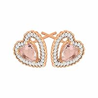 3Ct Heart Shape Morganite Diamond Push Back Stud Earrings 14K Rose Gold Plated