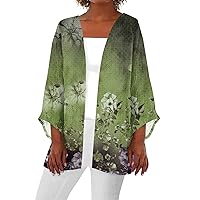Cardigan Sweater for Women Retro Print 3/4 Sleeve Blouse Tops Coat Casual Duster Cardigans Lightweight Jackets