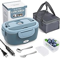 Electric Lunch Box Food Heater, 3 in 1 Ultra Quick Heated Lunch Boxes for Adults, 12V/24V/110V Portable Food Warmer for Car/Truck/Office With Fork Spoon and Insulated Carry Bag