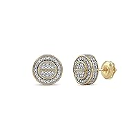 1/10ct TDW Diamond Mens Cluster Halo Stud Earrings in 10k Yellow Gold