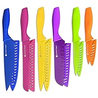 ColorSlice 12 Piece Color-Coded Kitchen Knife set 6 Non Stick Dishwasher Safe Knives w/Blade Guards/Sheaths Sharp Stainless Steel Anti Rust Coated Best Multicolor