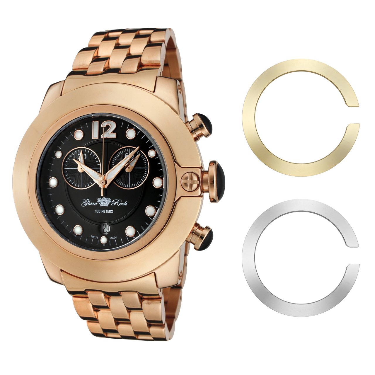 Glam Rock Women's GR32156 SoBe Chronograph Black Dial Rose Gold Ion-Plated Stainless Steel Watch