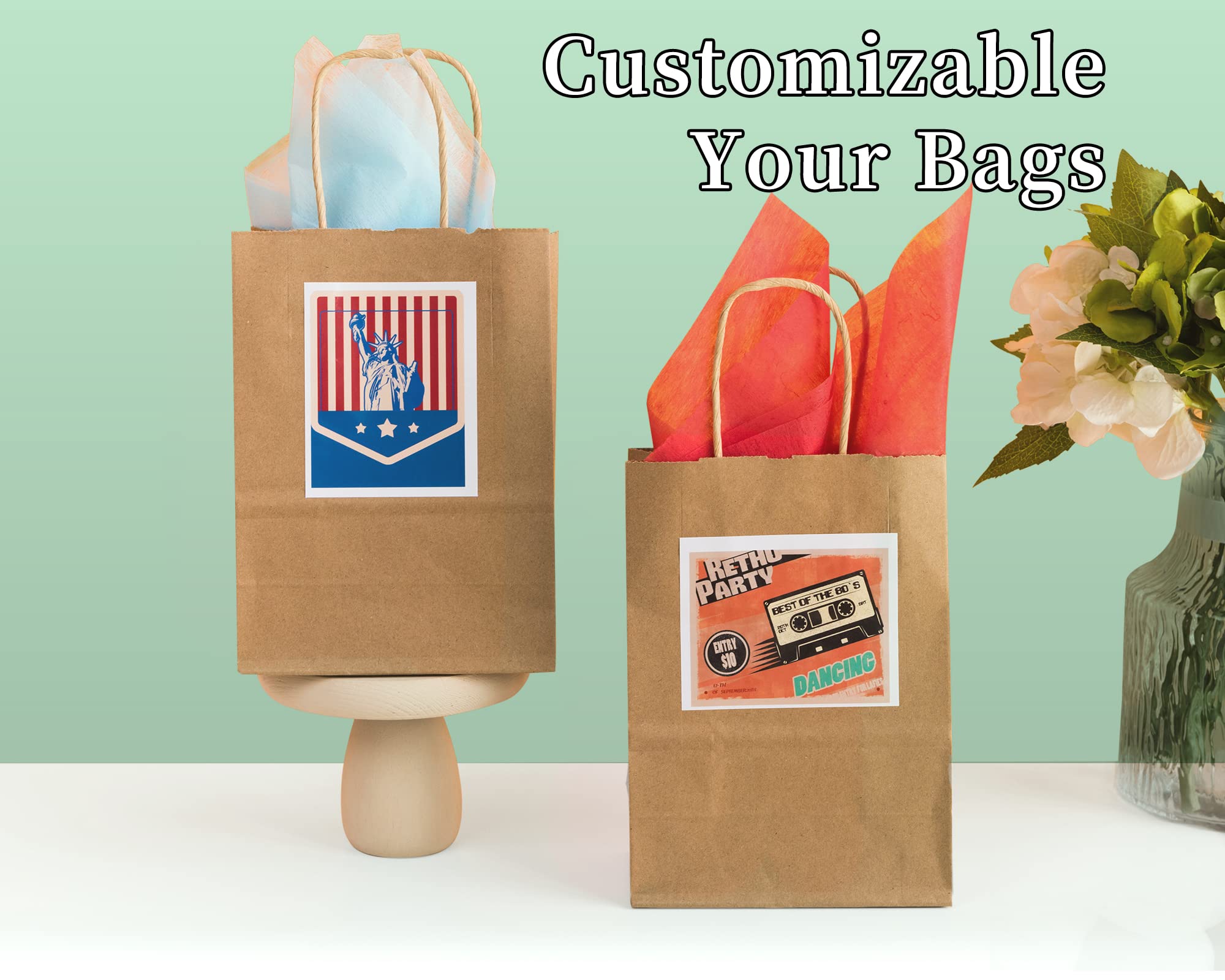 RACETOP Brown Paper Bags with Handles Bulk 100Pcs 8x4.5x10.8 Inch Gift Bags, Brown Kraft Paper Bags, Gift Bags Bulk, Retail Bags, Party Bags, Shopping Bags, Favor Bags