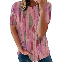 Valentines Day Gifts,Womens Tops Short Sleeve Round Neck Summer Fashion Dandelion Printed T Shirts Loose Fit Y2K Blouse Sexy Black Top