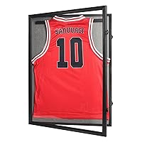Jersey Frame Display Case Large Lockable Sports Jersey Frame Shadow Box with 98% Uv Protected Acrylic and Hanger for Baseball Basketball Football Soccer Hockey Sport Shirt Linen Black