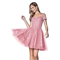 Eightale Tulle Cold Shoulder Homecoming Dresses Sparkly Lace Appliques Sweetheart Short Cocktail Party Prom Dresses