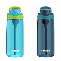 Contigo Kids 20oz 2-Pack Aubrey Water Bottles with Cleanable Silicone Straw, Spill-Proof Lid, Dishwasher Safe, Blue Raspberry/Cool Lime & Blueberry/Juniper, BPA-free
