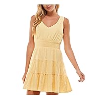 Womens Foil Print Tie Back Mini Dress Yellow XL