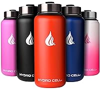 HYDRO CELL Stainless Steel Insulated Water Bottle with Straw - For Cold & Hot Drinks - Metal Vacuum Flask with Screw Cap and Modern Leakproof Sport Thermos for Kids & Adults (Mandarin 32oz)