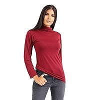 Womens Long Sleeve Turtle Polo Neck T-Shirt Slim Fit Casual Basic Plain Tee Tops