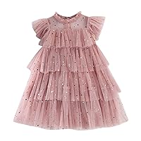 Toddler Girls Fly Sleeve Star Moon Paillette Princess Dress Dance Party Ruffles Dresses Clothes Mommy Daughter