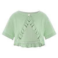 ACSUSS Infant Baby Girls Pearl Bead Button Cotton Knit Cardigan Open Front Short Sleeve Ruffle Shrug Sweater