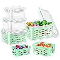 TBMax 4 Pack Fruit and Vegetable Storage Containers for Refrigerator, Produce Saver Containers for Kitchen Fridge Organizers and Storage, Plastic Freezer Containers Berry Container Lettuce Keeper
