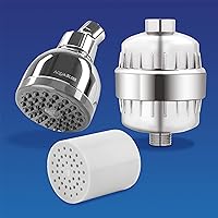 AquaBliss SF100 High Output Revitalizing Shower Filter & TurboSpa 3 Inch High Pressure Shower Head w/Flow Restrictor w/AquaBliss Replacement Cartridge SFC100 High Output Multi Stage Shower Filter