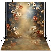 Mocsicka Abstract Floral Backdrop for Photography Retro Blue and Brown Spring Watercolor Painting Floral Background Newborn Baby Shower Princess Girls Portrait Decoration Backdrop