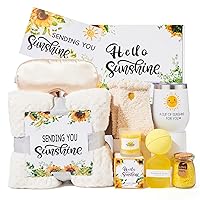 Sunflower Gifts for Women Mothers Day Gifts From Daughter Son, Get Well Soon Gifts Basket, 10pcs Care Pacakge with Candles and Sunshine Tumbler Thinking of You Self Care Gifts for Mom Sister Grandma