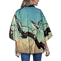 LAI MENG FIVE CATS Women's 3/4 Sleeve Loose fit Cardigan Jacket Japanese Style Kimono Cover up