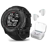 Wearable4U Garmin Instinct 2X Solar Tactical 50 mm Rugged GPS Men Smartwatch, Black with Power Glass Lens, Stealth Mode, LED Flashlight White Earbuds Bundle