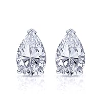 14K White Gold Plated Push Back Pear Brilliant Cut Simulated Diamond White CZ Solitaire Stud Earrings For Women