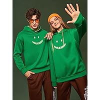 1pc Cartoon Graphic Drop Shoulder Hoodie (Color : Green, Size : Large)